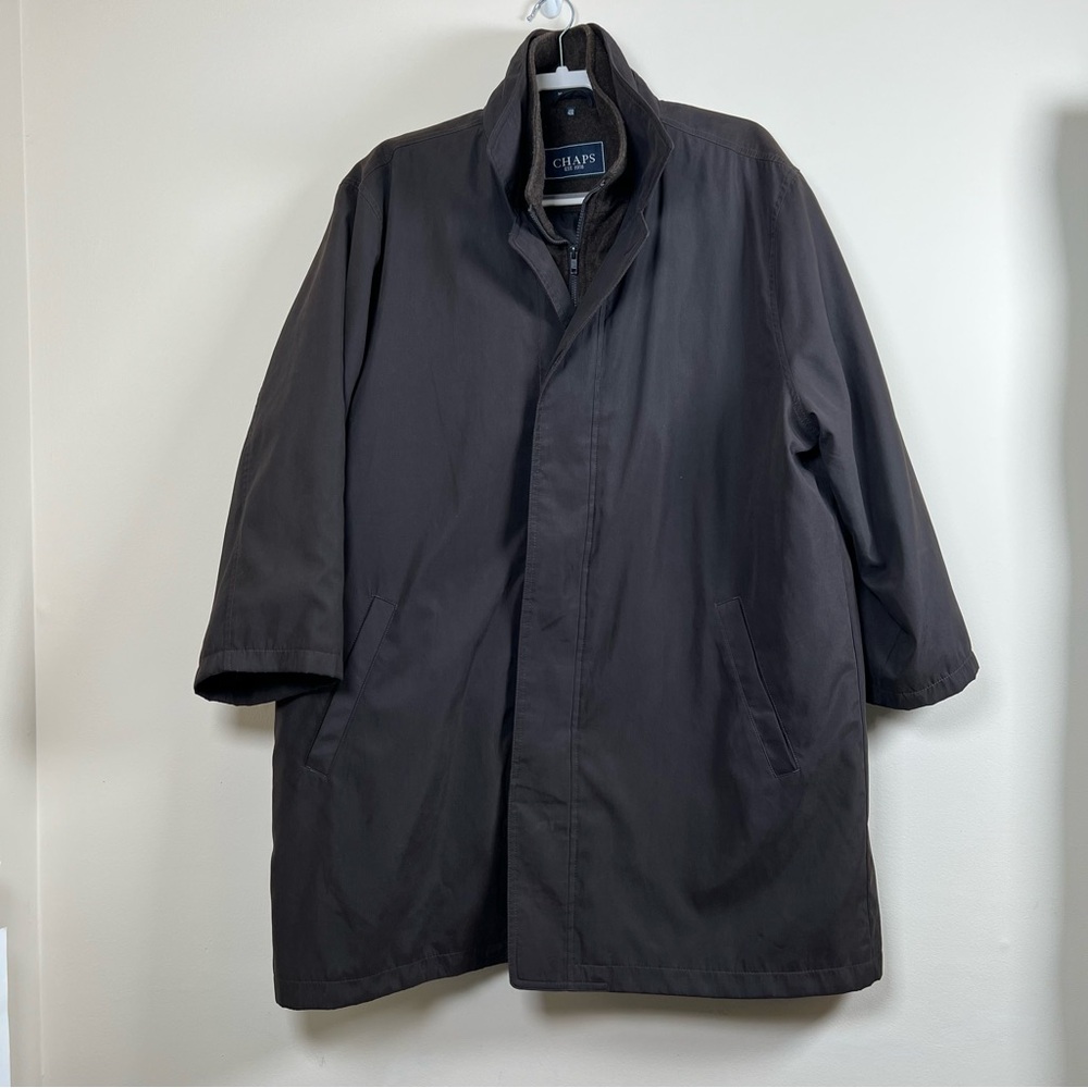 Chaps Overcoat Removable Liner‎ Gray/Brown Collared Jacket Mens 48R Altered Arms